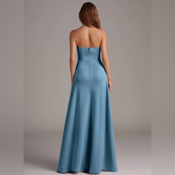 Azazie Wren Stretch Satin Dress- Steel Blue - Picture 2 of 11